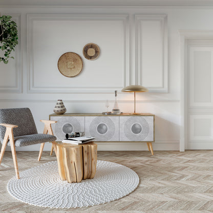 SOLID CIRCLES TV-bänk med 3 dörrar i ekeffekt