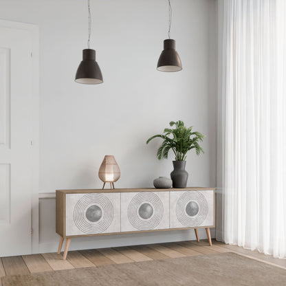 SOLID CIRCLES TV-bänk med 3 dörrar i ekeffekt