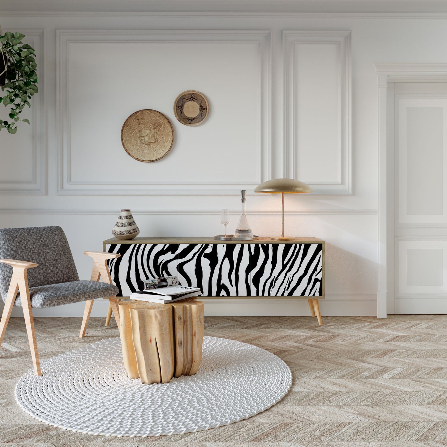 SPLENDID ZEBRA TV-bänk med 3 dörrar i ekeffekt