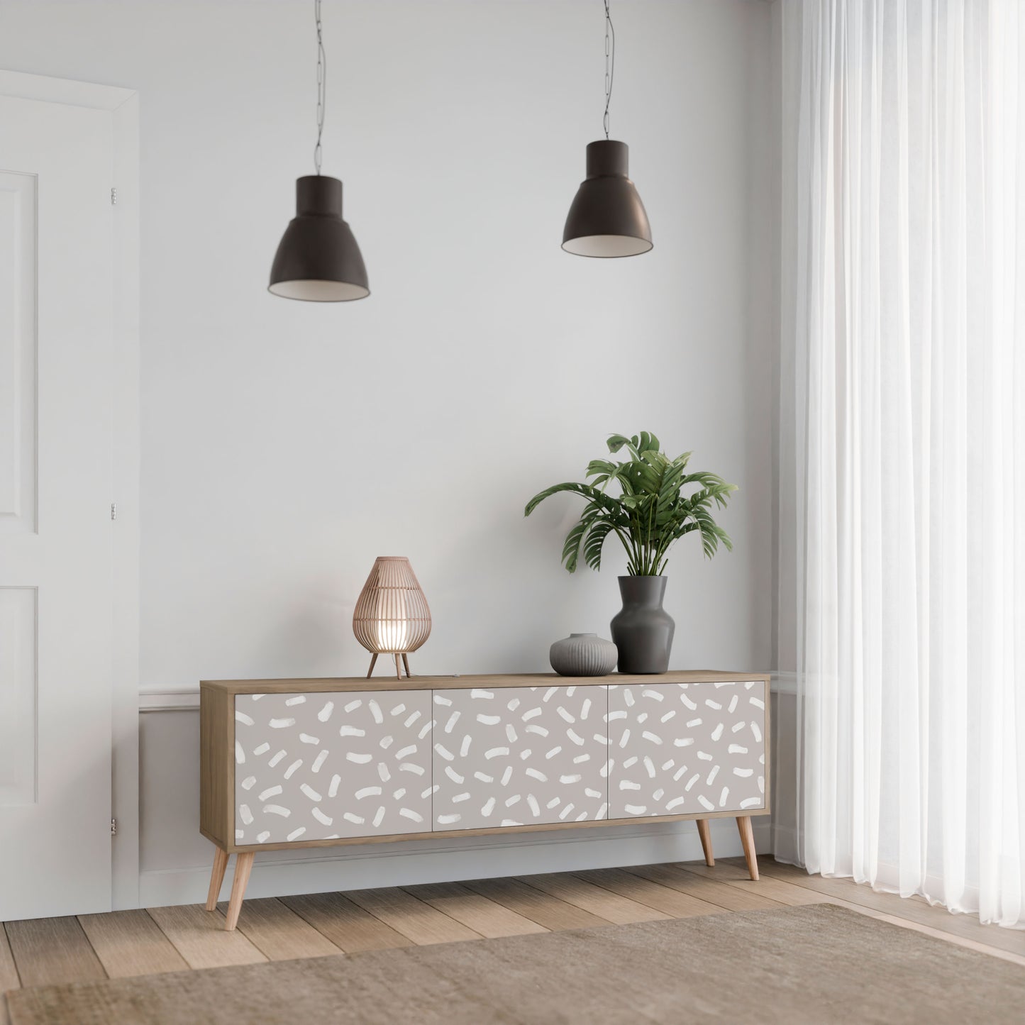 PASSING SECONDS 3-Door TV Stand in Oak Effect