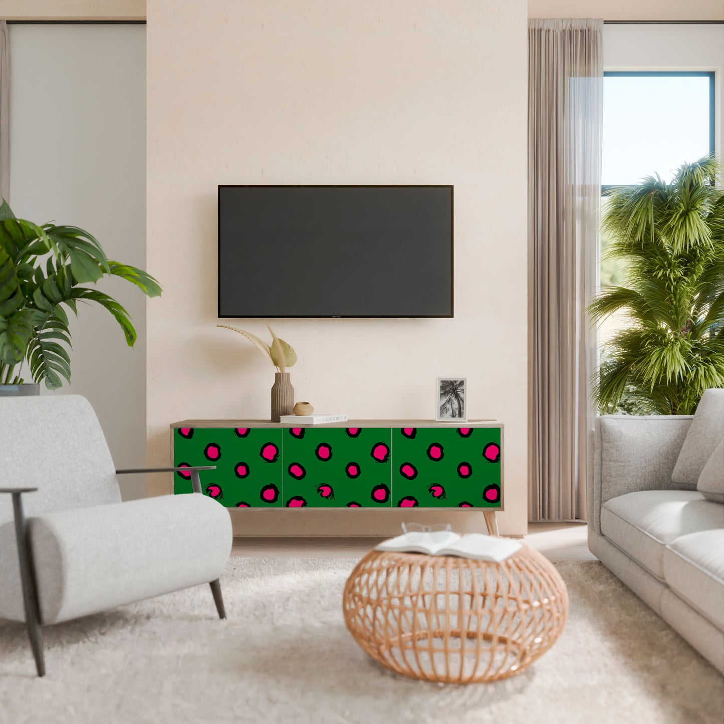 FUNKY SPOTS 3-Door TV Stand in Oak Effect