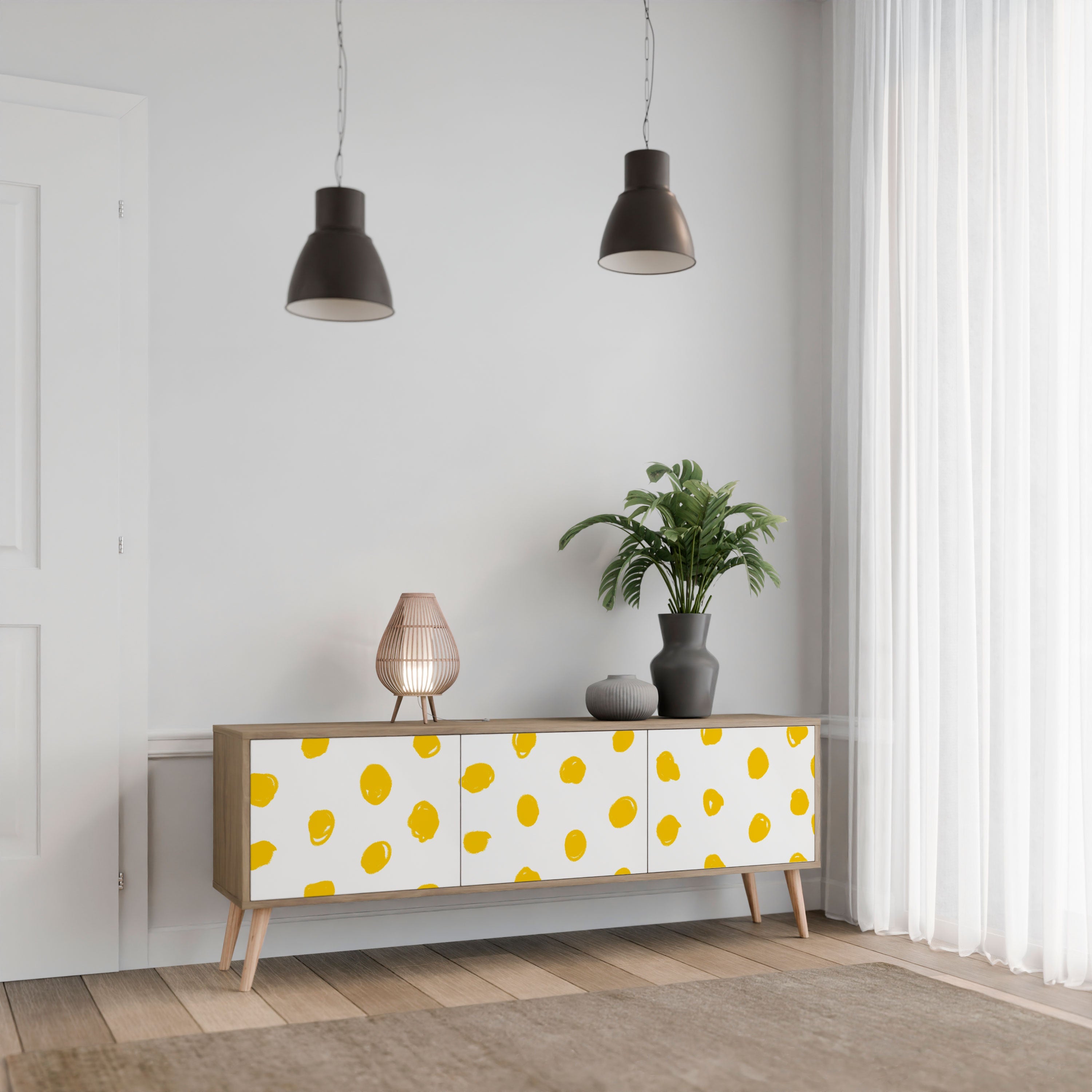 RADIANT REVERIE TV-bänk med 3 dörrar i ekeffekt