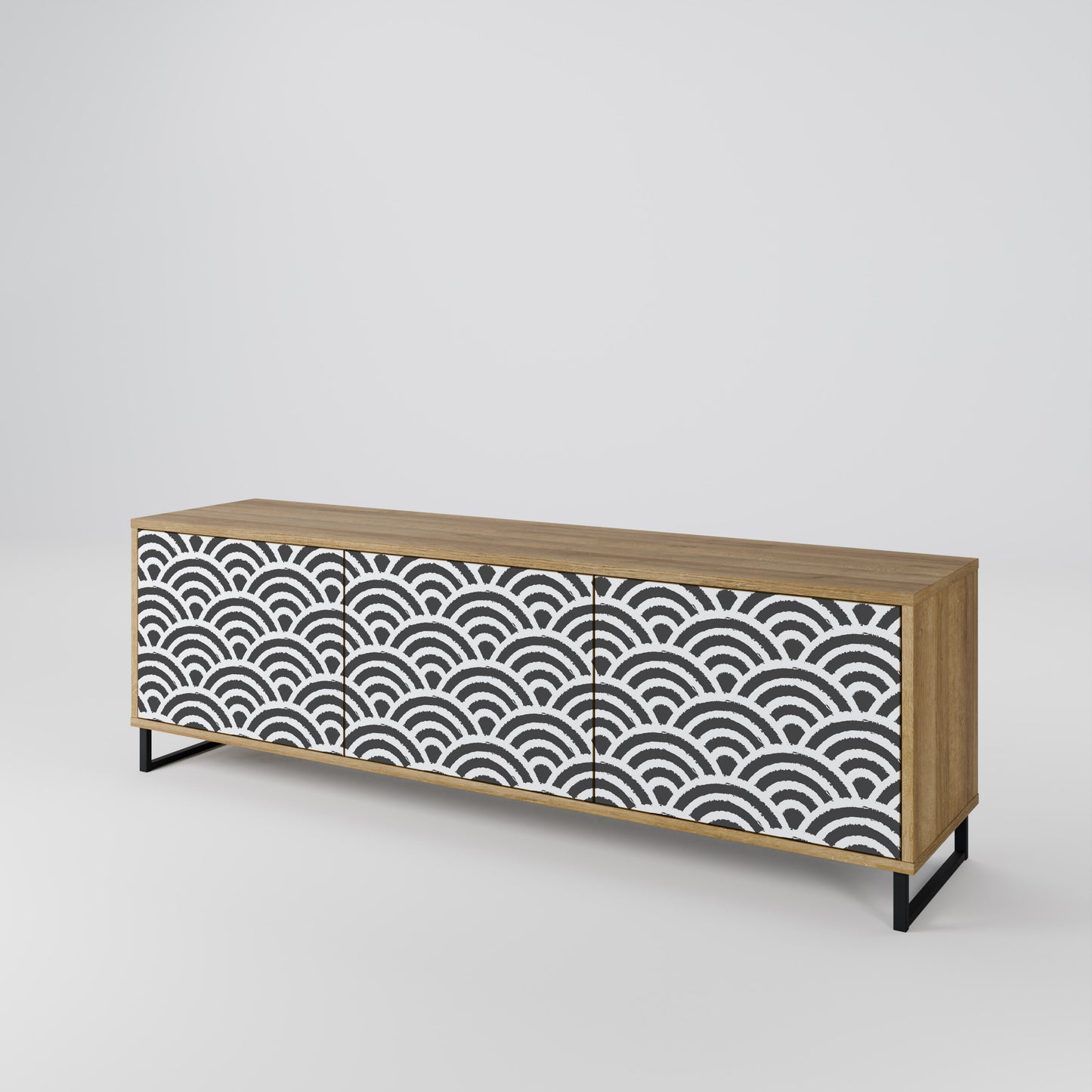 GLOOMY HOST 3-Door TV Stand in Oak Effect
