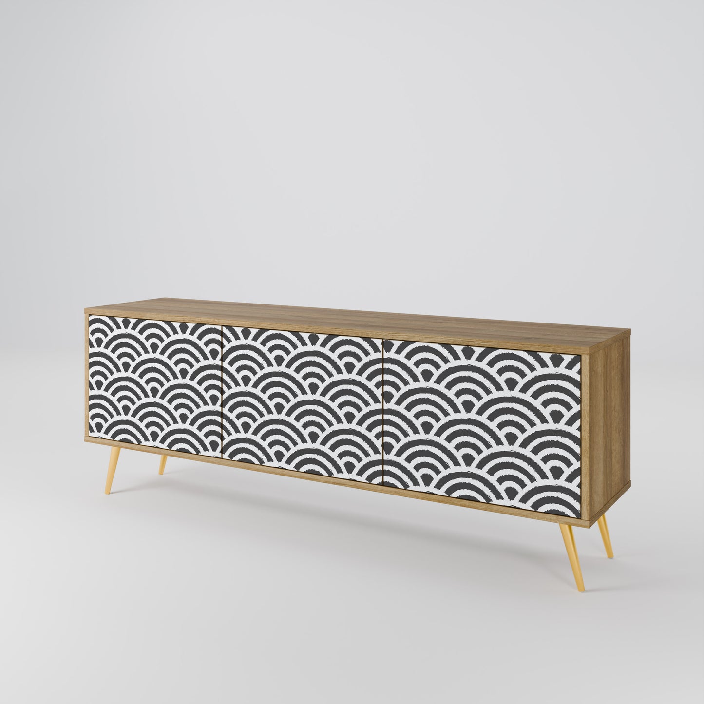 GLOOMY HOST 3-Door TV Stand in Oak Effect