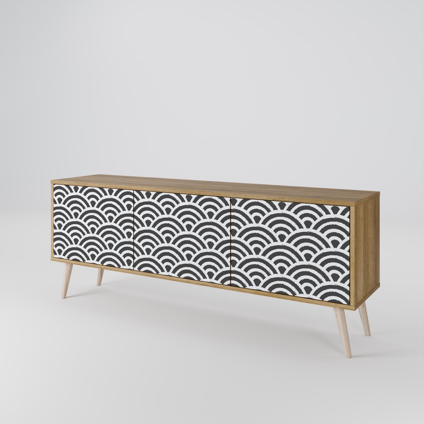 GLOOMY HOST 3-Door TV Stand in Oak Effect