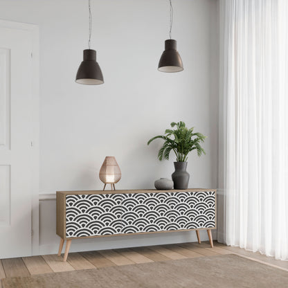 GLOOMY HOST 3-Door TV Stand in Oak Effect