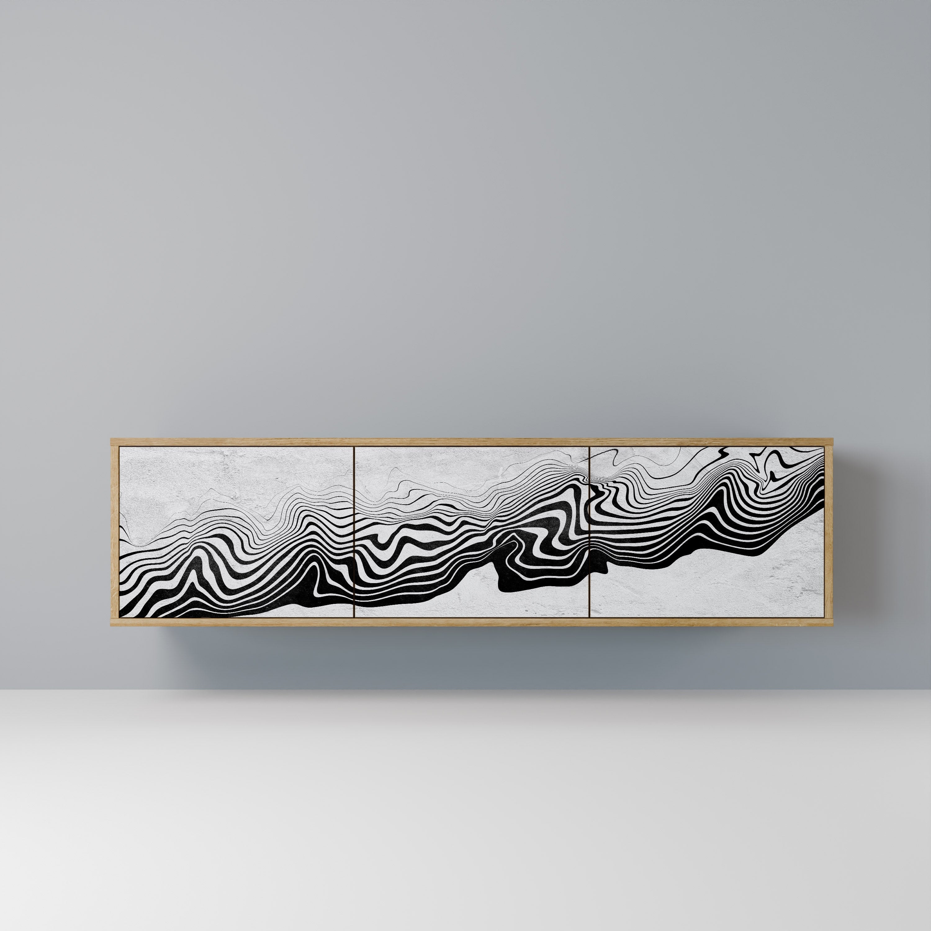 MONOCHROME MIRAGE TV-bänk med 3 dörrar i ekeffekt