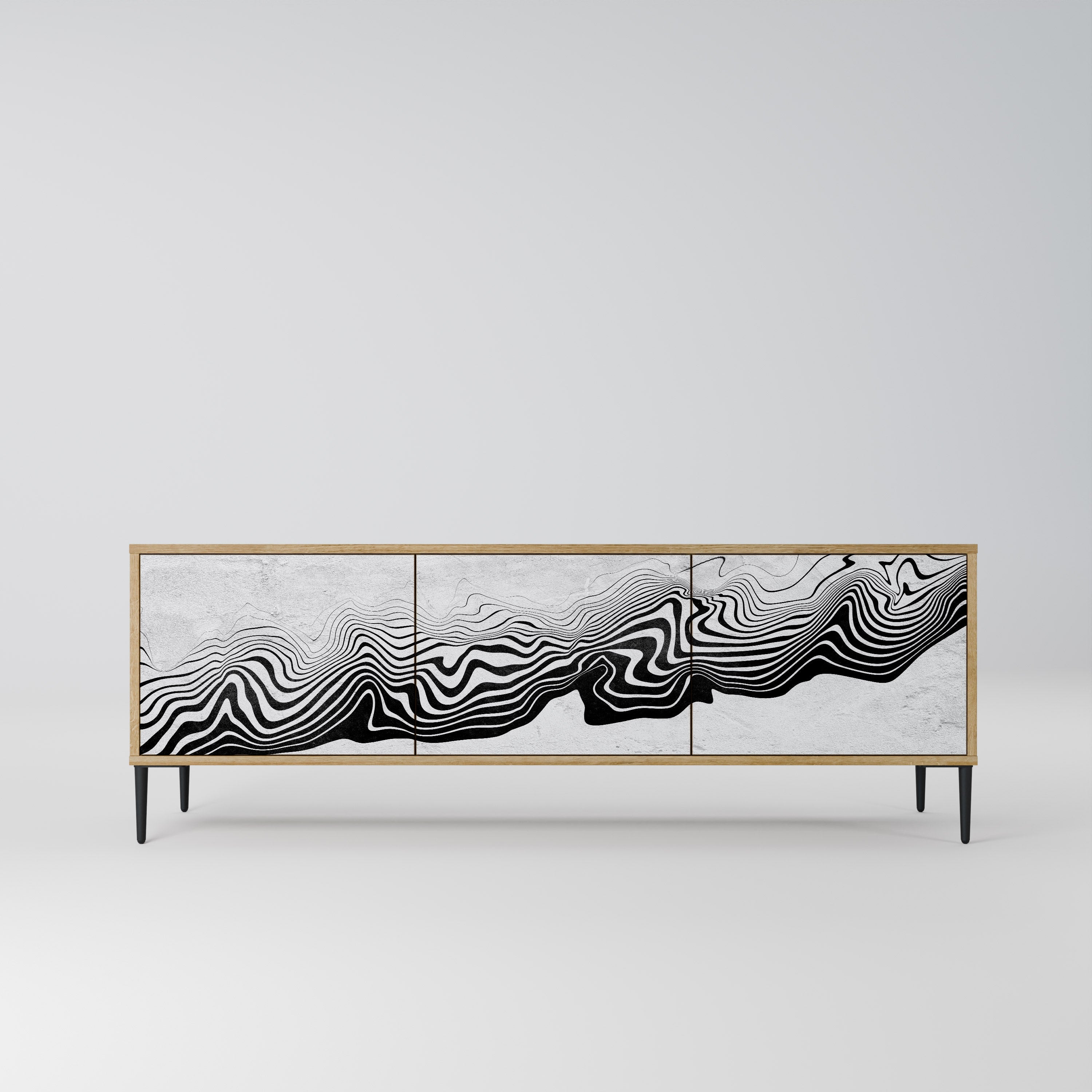 MONOCHROME MIRAGE TV-bänk med 3 dörrar i ekeffekt