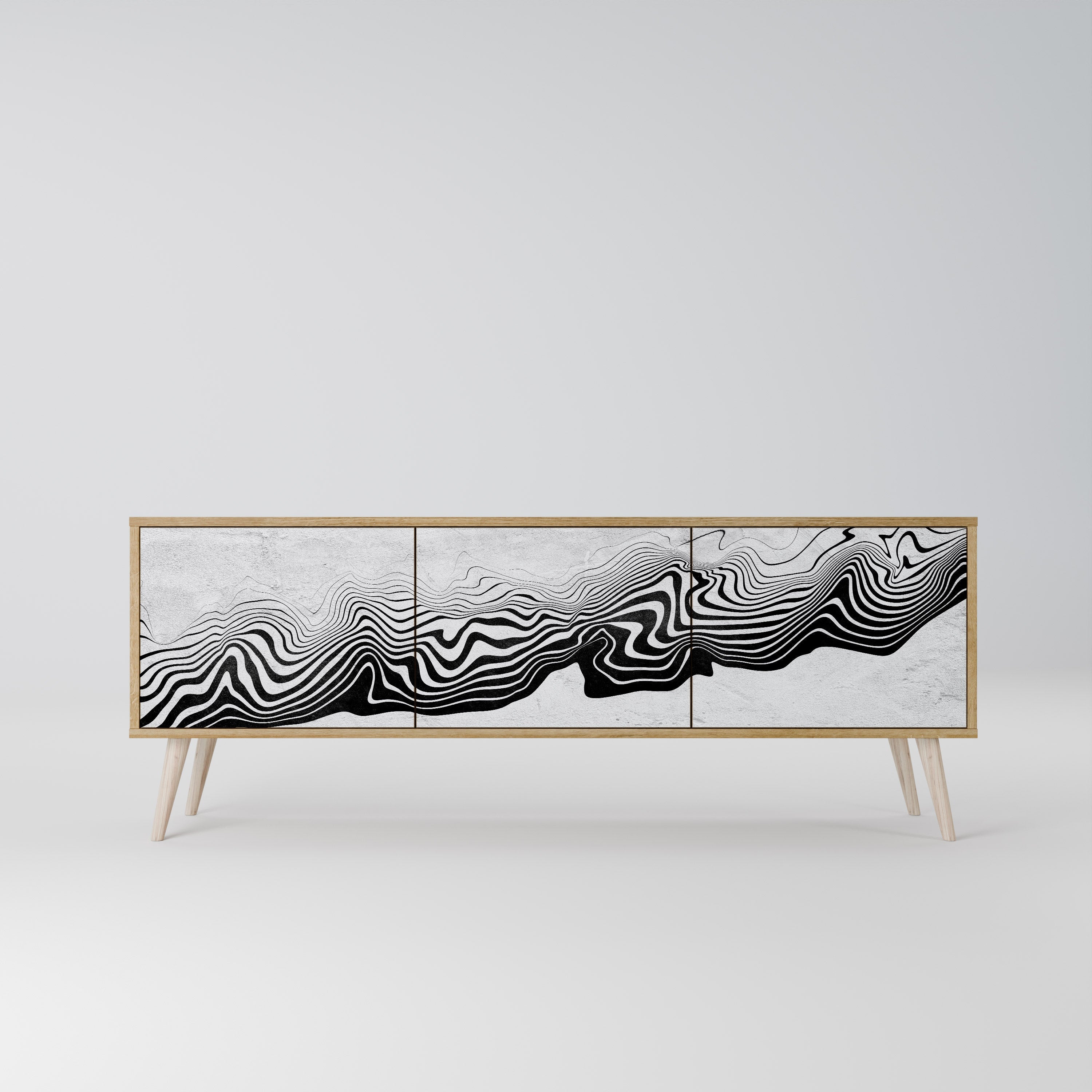 MONOCHROME MIRAGE TV-bänk med 3 dörrar i ekeffekt