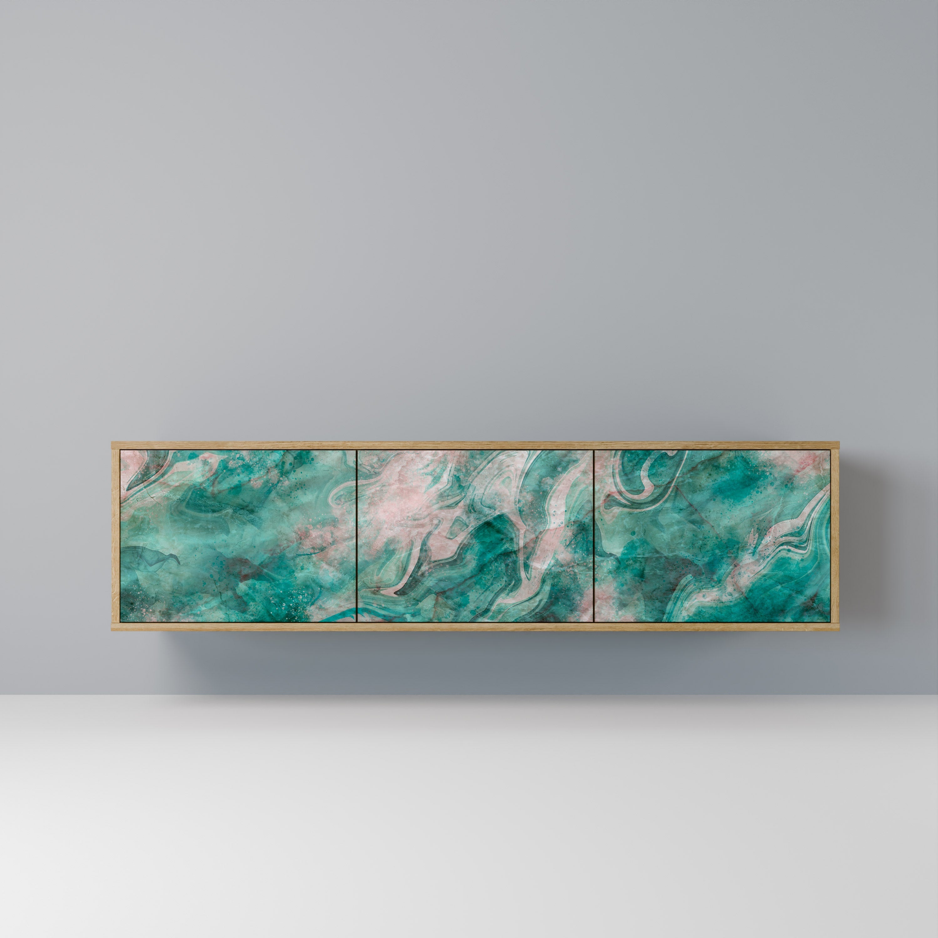 ABSTRACT ALCHEMY TV-bänk med 3 dörrar i ekeffekt