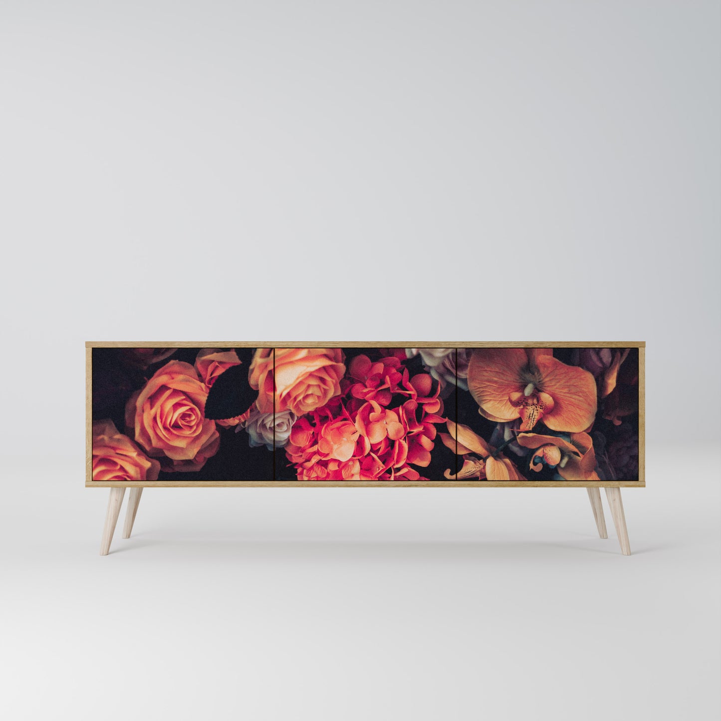 NEVERENDING BLOOM 3-Door TV Stand in Oak Effect