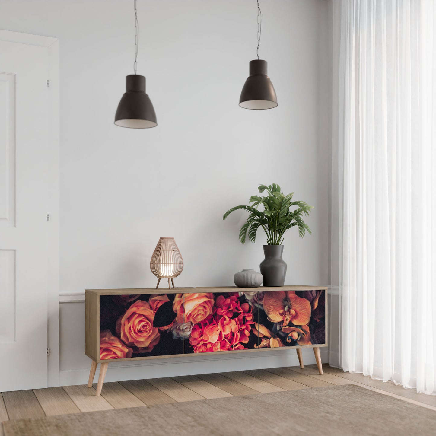 NEVERENDING BLOOM 3-Door TV Stand in Oak Effect