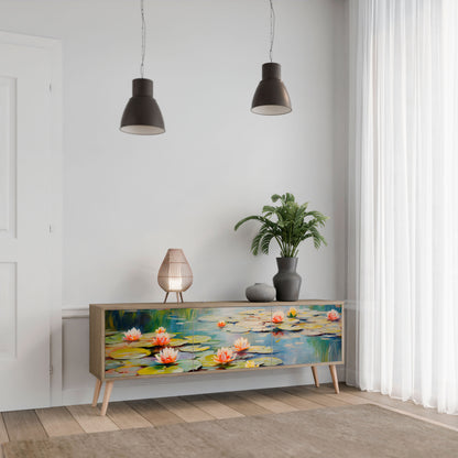 BLOOMING WATERS TV-bänk med 3 dörrar i ekeffekt