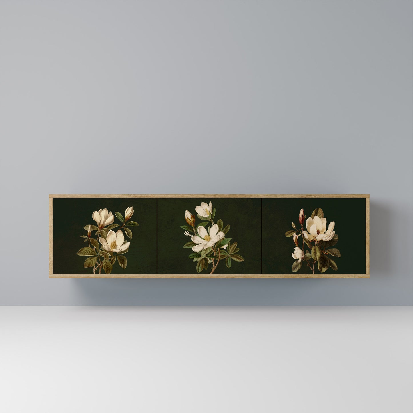 FLORAL NOIR TV-bänk med 3 dörrar i ekeffekt