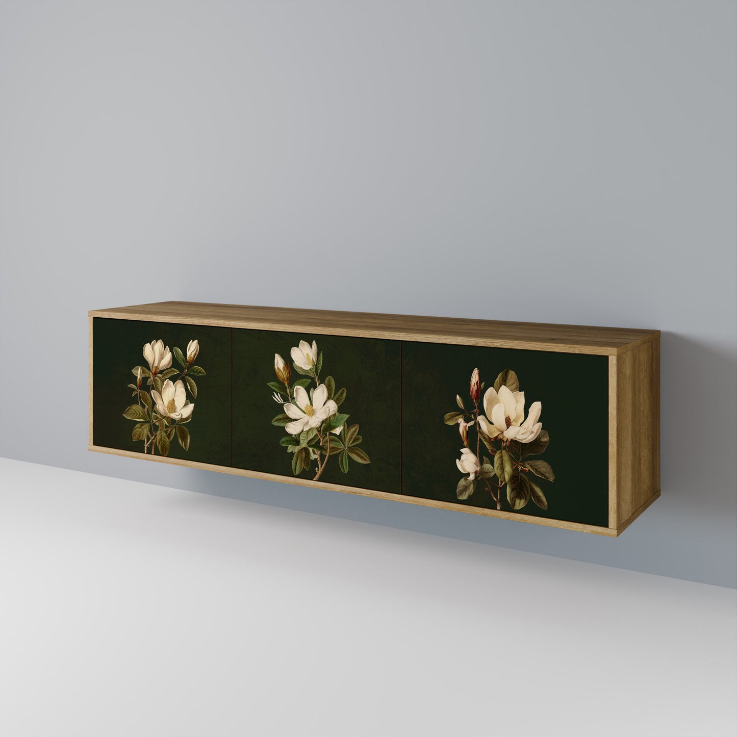 FLORAL NOIR TV-bänk med 3 dörrar i ekeffekt