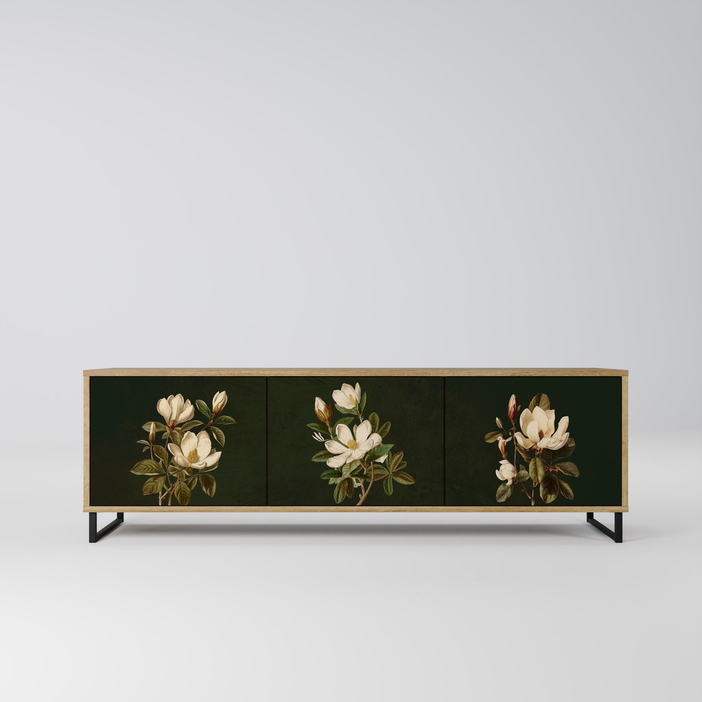 FLORAL NOIR 3-Door TV Stand in Oak Effect