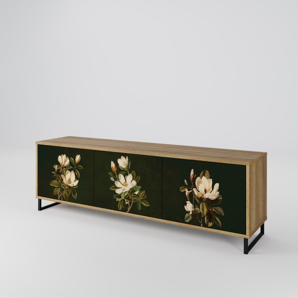 FLORAL NOIR TV-bänk med 3 dörrar i ekeffekt