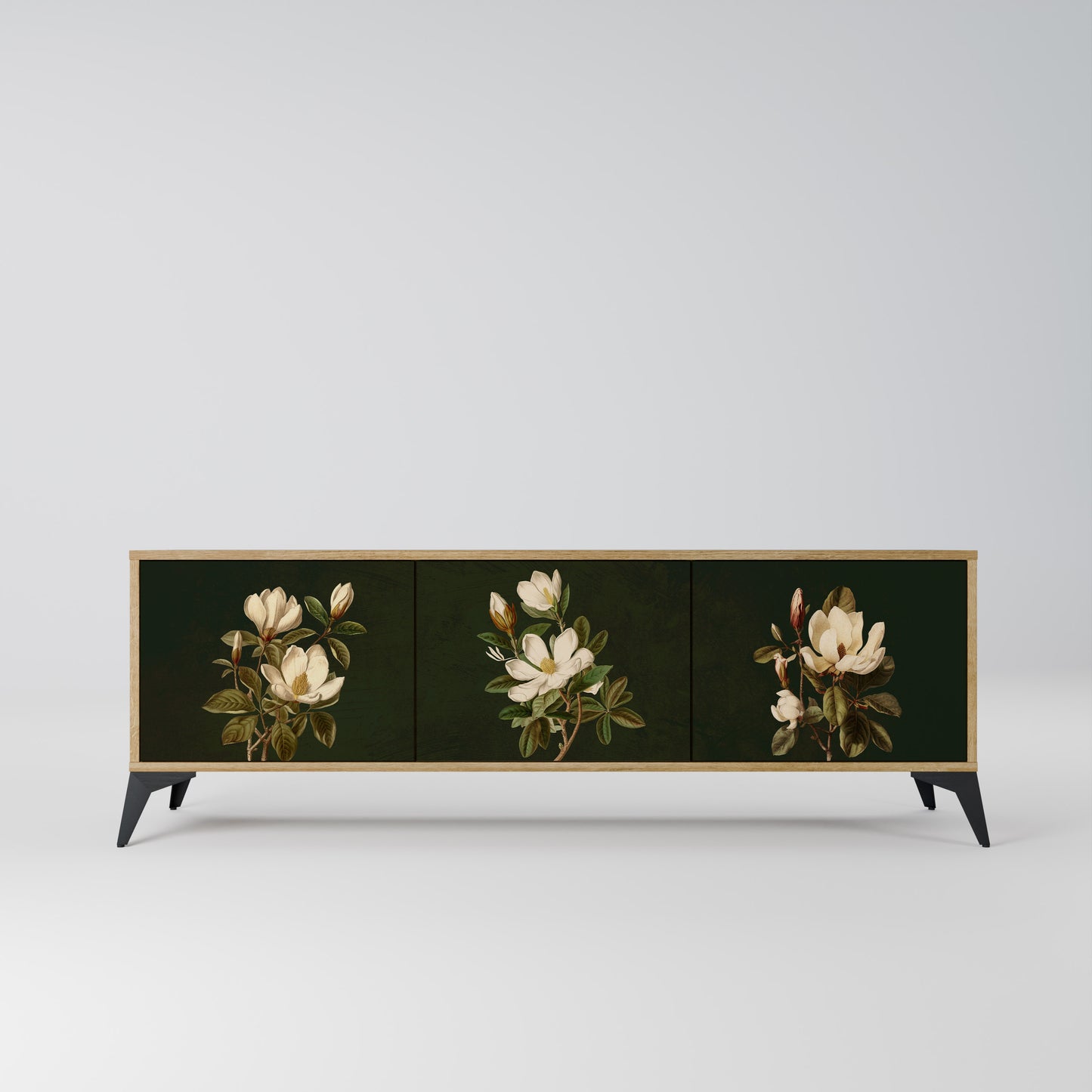 FLORAL NOIR 3-Door TV Stand in Oak Effect