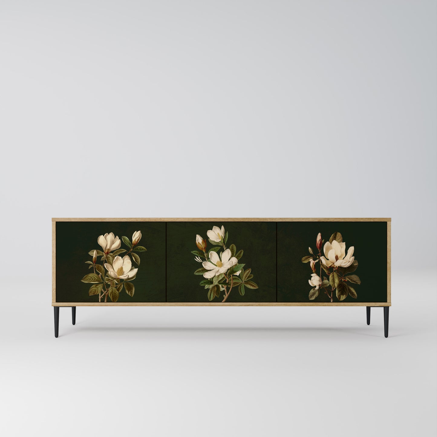 FLORAL NOIR 3-Door TV Stand in Oak Effect