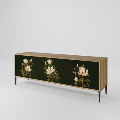 FLORAL NOIR TV-bänk med 3 dörrar i ekeffekt