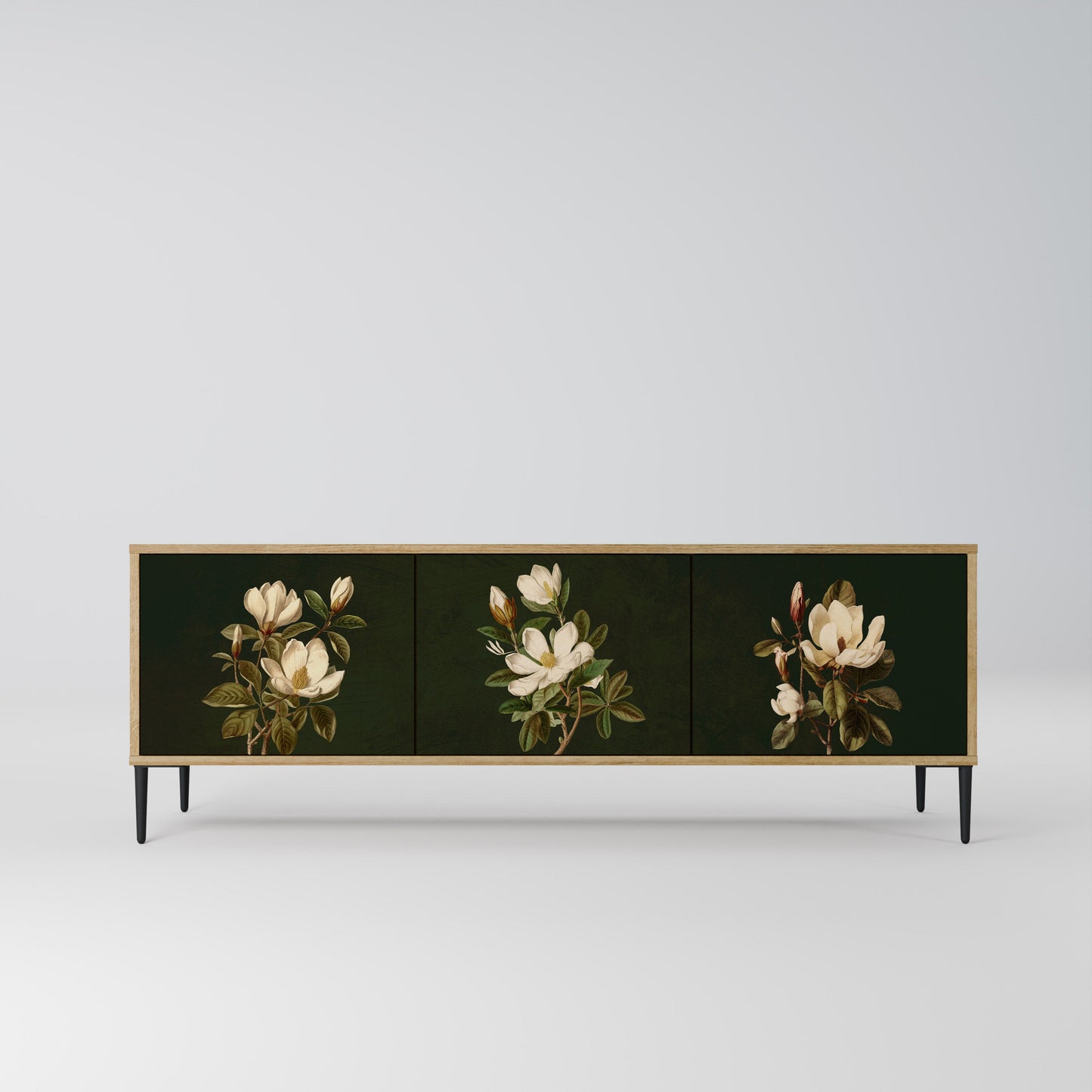 FLORAL NOIR TV-bänk med 3 dörrar i ekeffekt