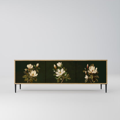 FLORAL NOIR TV-bänk med 3 dörrar i ekeffekt