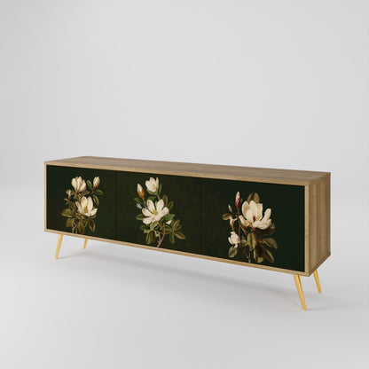 FLORAL NOIR TV-bänk med 3 dörrar i ekeffekt