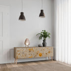 MORNING GLADE TV-bänk med 3 dörrar i ekeffekt