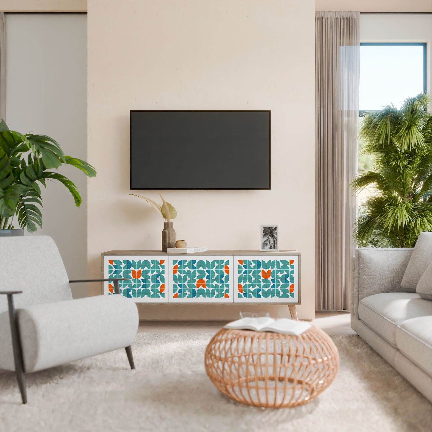 BE THE CHANGE 3-Door TV Stand in Oak Effect