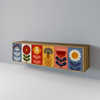 SCANDIC FLOWERET TV-bänk med 3 dörrar i ekeffekt