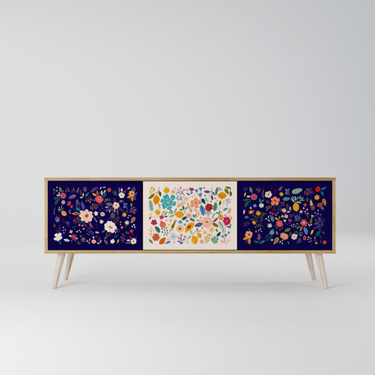 FLORAL COMBINATION 3-Door TV Stand in Oak Effect