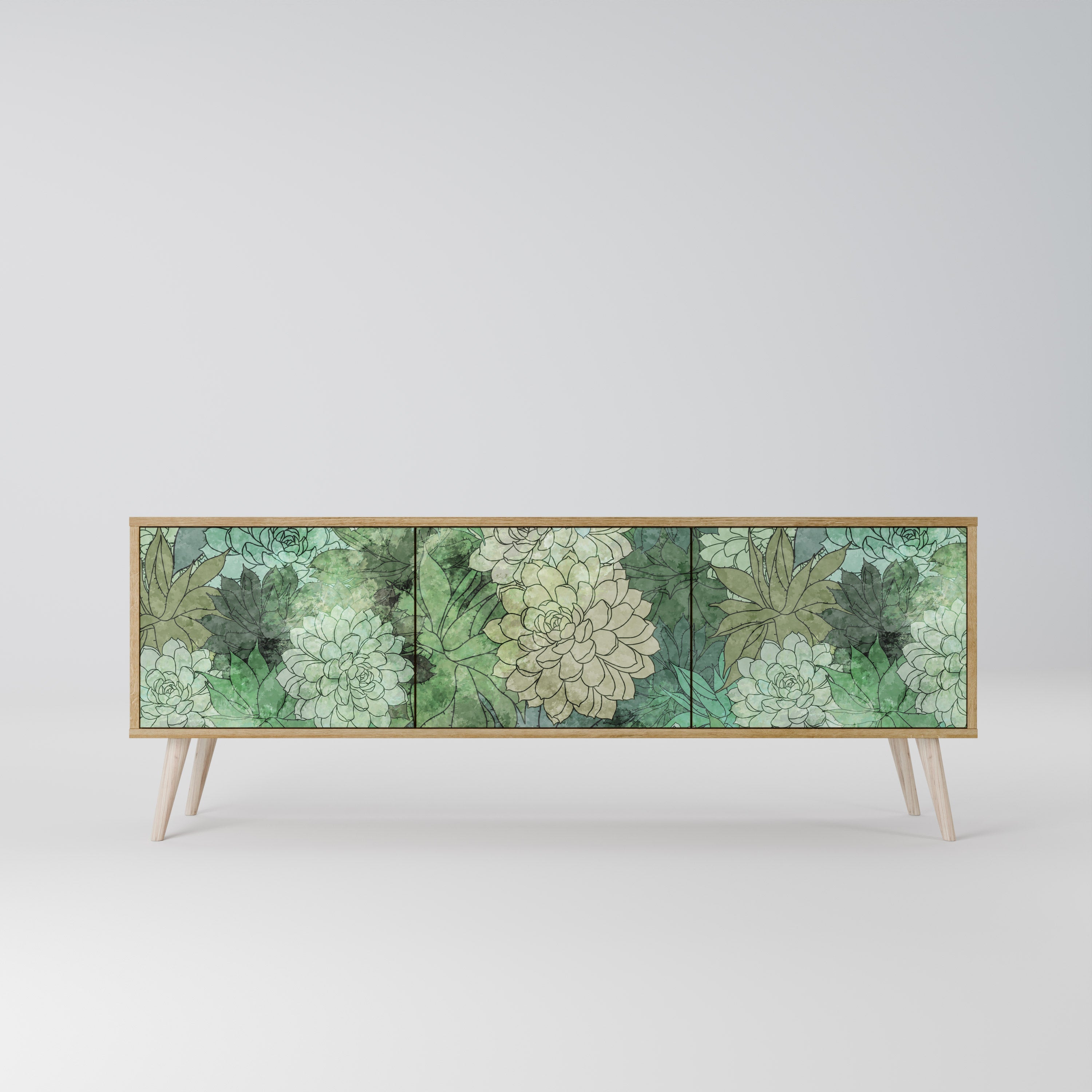 SUCCULENT CLUSTER TV-bänk med 3 dörrar i ekeffekt