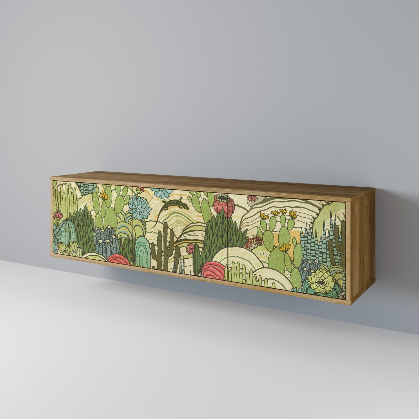 SUCCULENTS KALEIDOSCOPE TV-bänk med 3 dörrar i ekeffekt