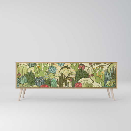 SUCCULENTS KALEIDOSCOPE TV-bänk med 3 dörrar i ekeffekt