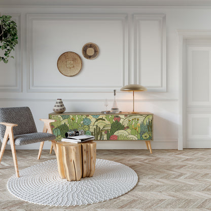 SUCCULENTS KALEIDOSCOPE TV-bänk med 3 dörrar i ekeffekt