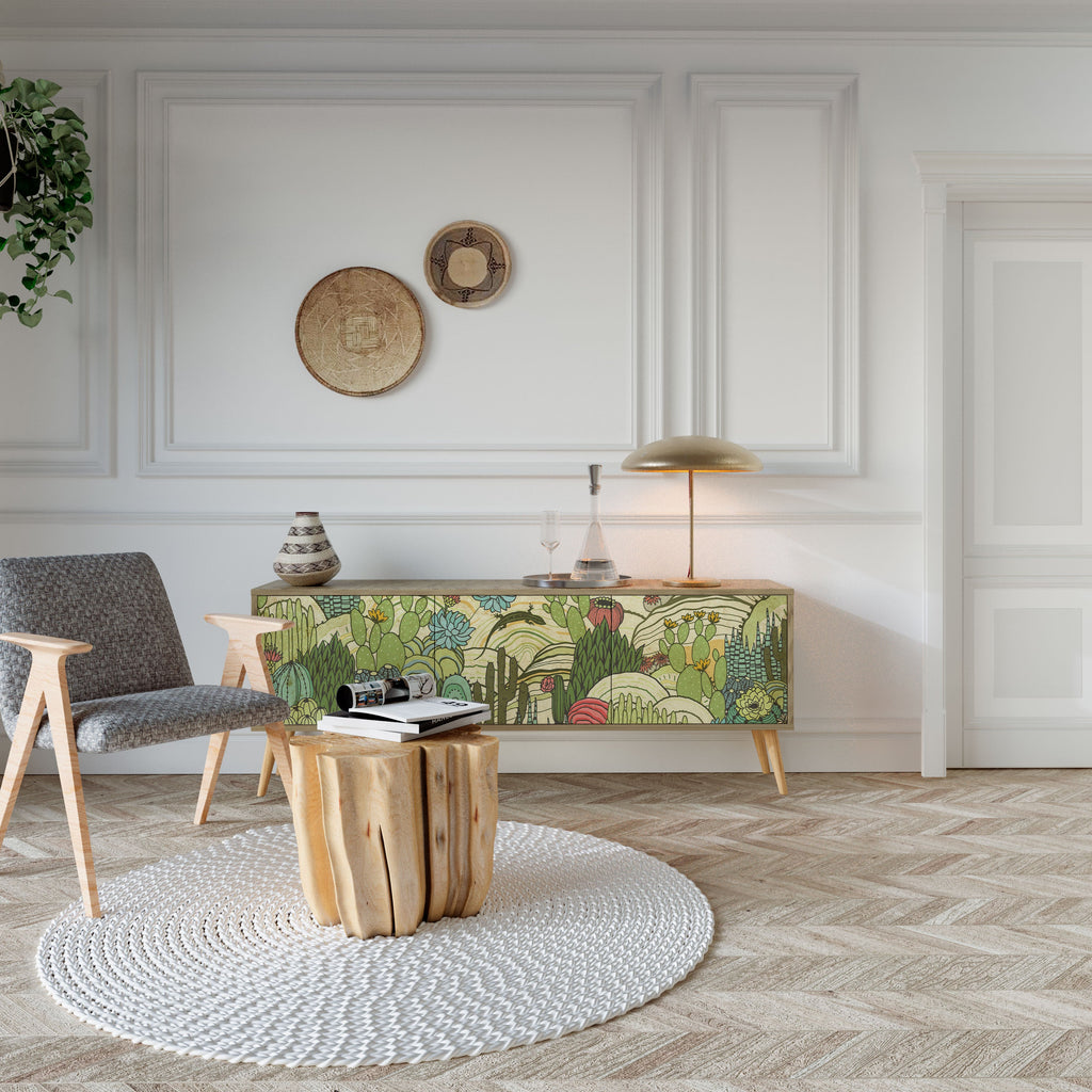 SUCCULENTS KALEIDOSCOPE TV-bänk med 3 dörrar i ekeffekt
