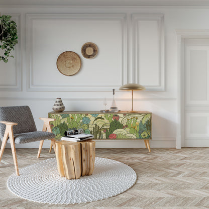 SUCCULENTS KALEIDOSCOPE TV-bänk med 3 dörrar i ekeffekt