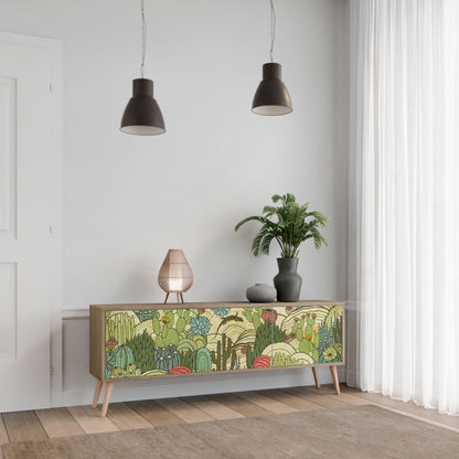 SUCCULENTS KALEIDOSCOPE TV-bänk med 3 dörrar i ekeffekt