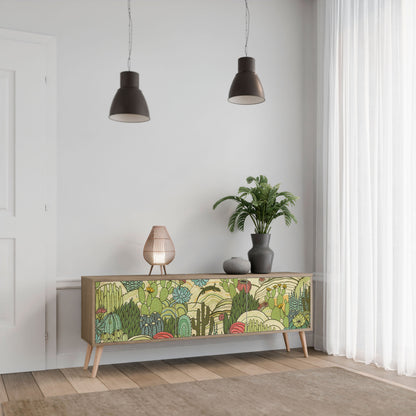 SUCCULENTS KALEIDOSCOPE TV-bänk med 3 dörrar i ekeffekt