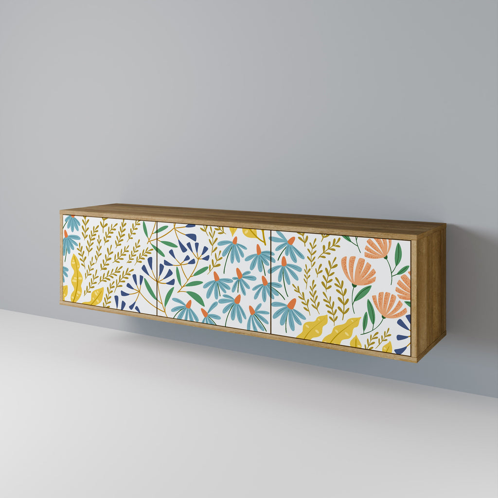 HELLO SPRING TV-bänk med 3 dörrar i ekeffekt