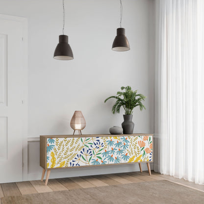 HELLO SPRING TV-bänk med 3 dörrar i ekeffekt