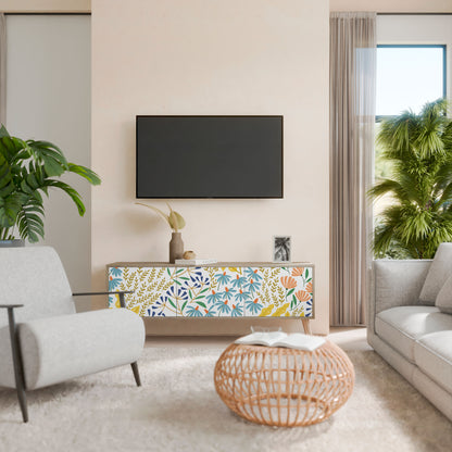 HELLO SPRING TV-bänk med 3 dörrar i ekeffekt