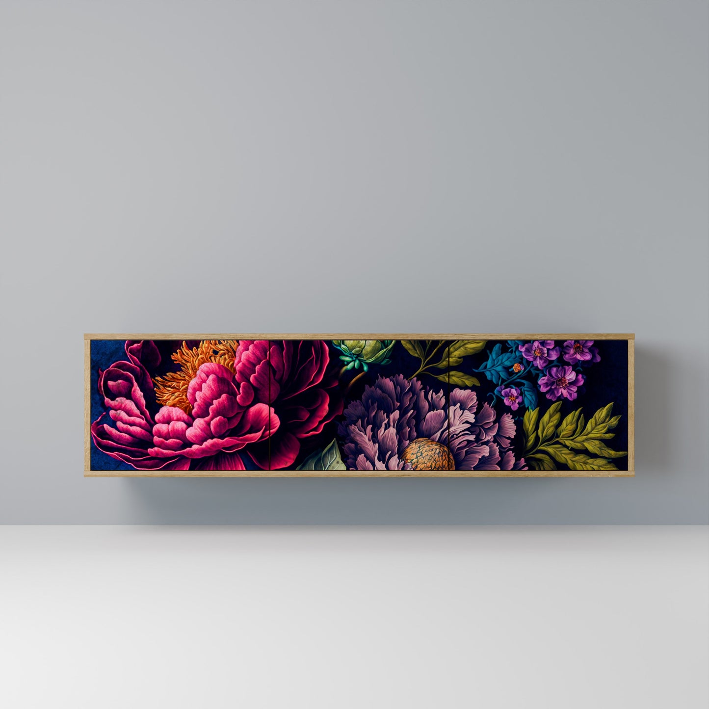BLOOMING ELEGANCE TV-bänk med 3 dörrar i ekeffekt