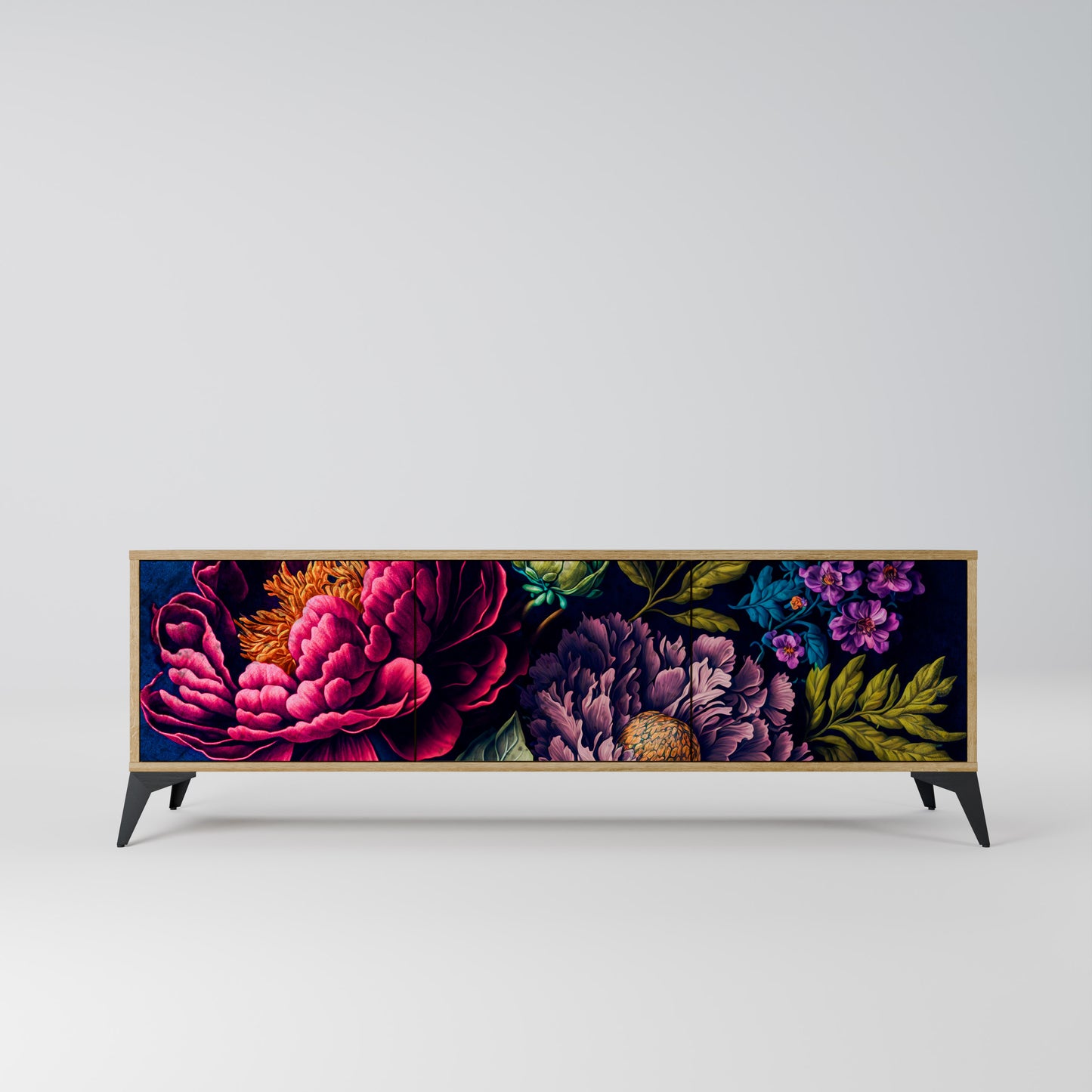BLOOMING ELEGANCE TV-bänk med 3 dörrar i ekeffekt