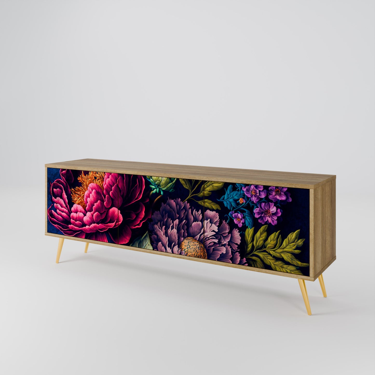 BLOOMING ELEGANCE TV-bänk med 3 dörrar i ekeffekt