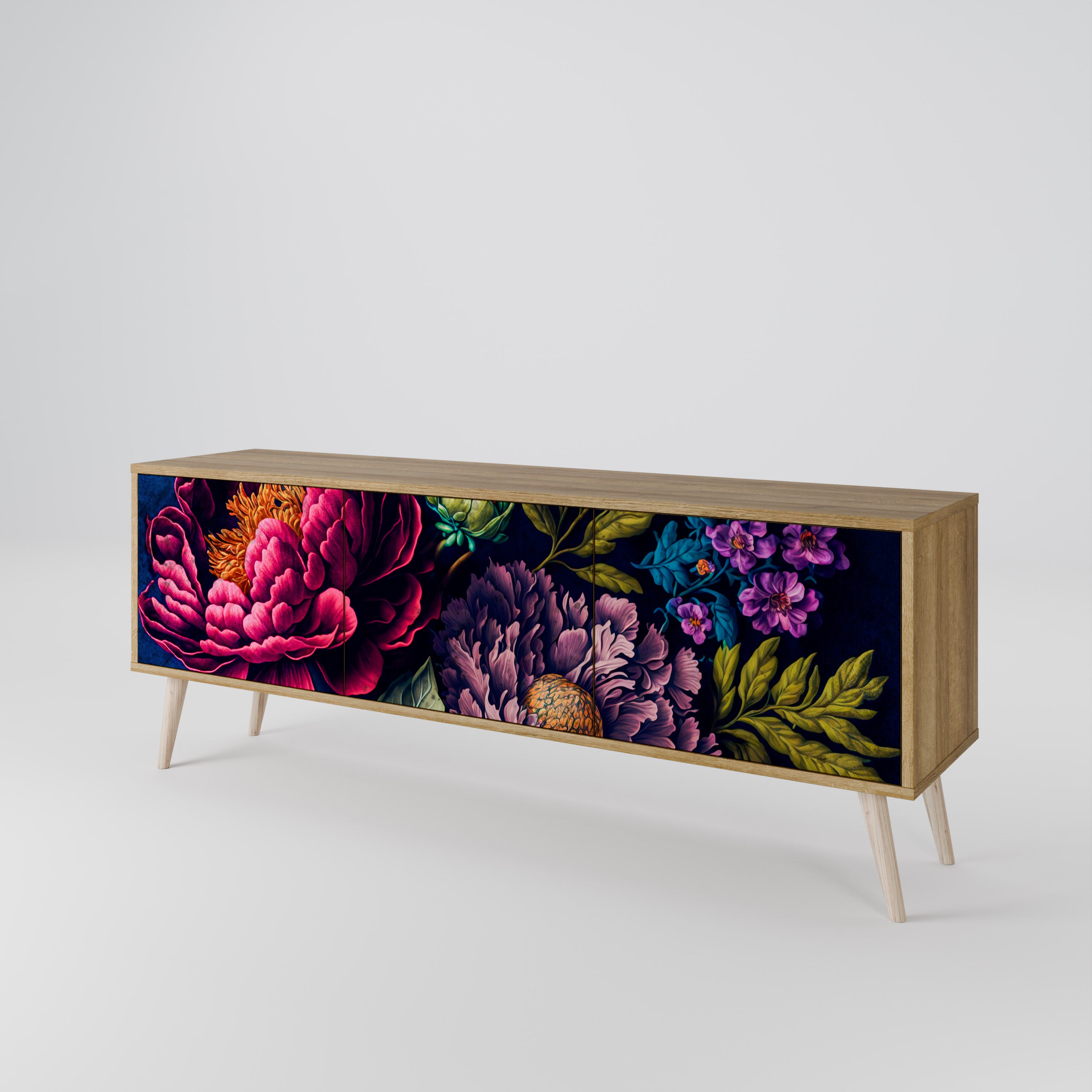 BLOOMING ELEGANCE TV-bänk med 3 dörrar i ekeffekt