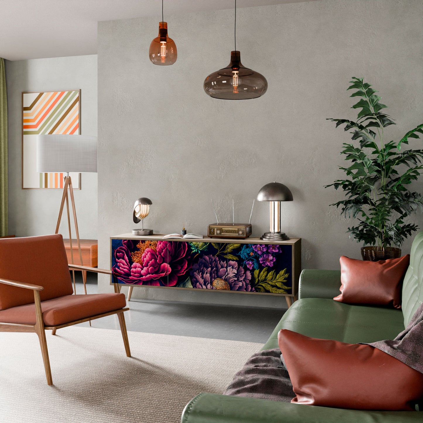 BLOOMING ELEGANCE TV-bänk med 3 dörrar i ekeffekt
