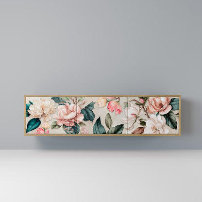 FLORAL GRACE TV-bänk med 3 dörrar i ekeffekt