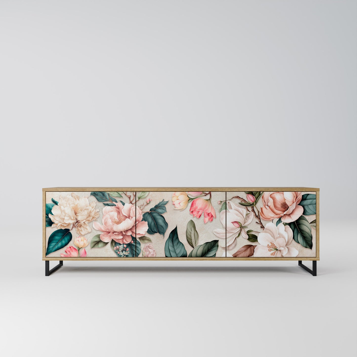 FLORAL GRACE TV-bänk med 3 dörrar i ekeffekt