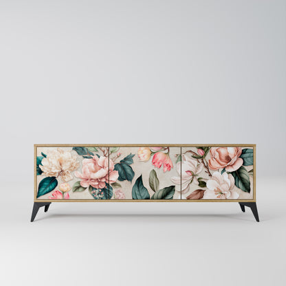FLORAL GRACE 3-Door TV Stand in Oak Effect